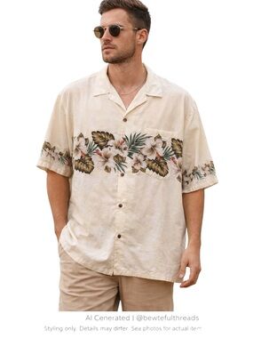 Coastal Dad Aloha Shirt XL Cotton Hibiscus Tropical Resort Camp